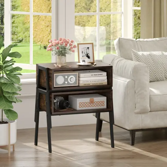 Costway Nightstand Set of 2 Stackable End Tables with Storage Compartment {4}