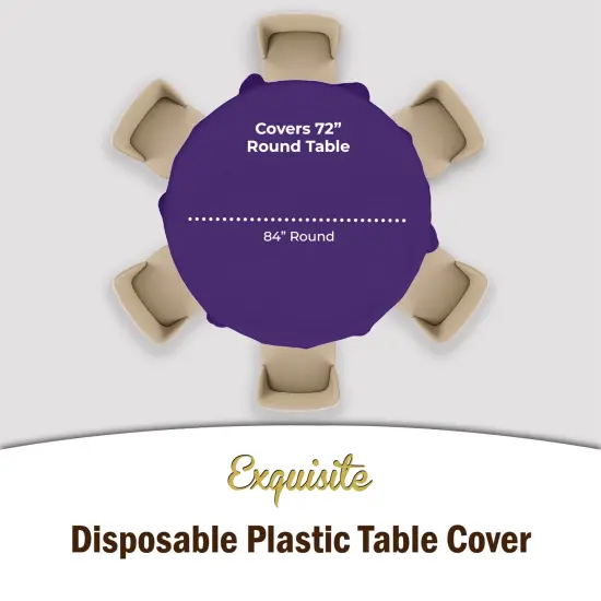 Exquisite Disposable Round Plastic Tablecloths &ndash; 6 Pack 84" Disposable Table Cloths &ndash; Indoor/Outdoor Party Tablecloth &ndash; Round Plastic Table Cover for Events & Party Supplies Purple {3}