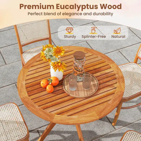 Costway 35.5 Inch Patio Wood Dining Table with Slatted Tabletop & Curved Legs for Backyard {6}