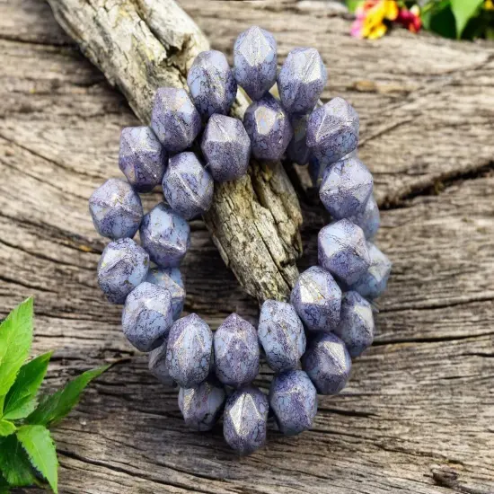 *15* 9x10mm Purple Washed Opaqaue Periwinkle Antique Cut Round Beads {2}