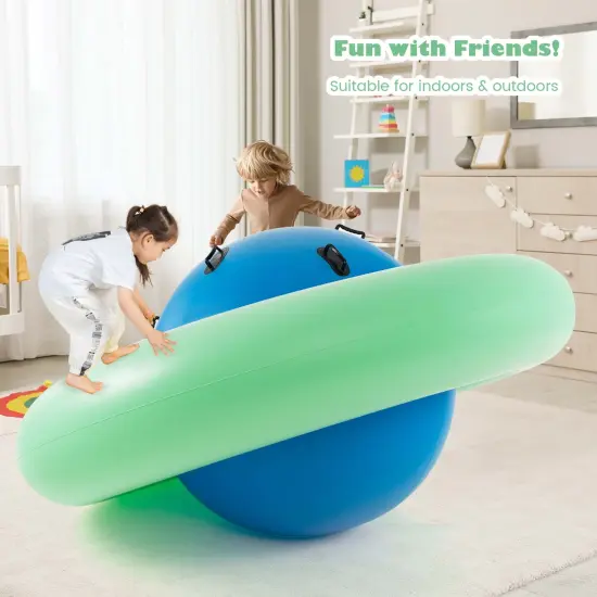 Costway 7.5 FT Inflatable Dome Rocker Bouncer with 6 Handles Fun Outdoor Game for Kids Green/Pink {3}