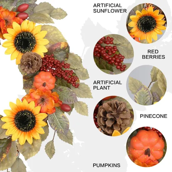 20 inch Artificial Sunflower Pumpkins Berry Pine Cones Fall Wreaths {2}