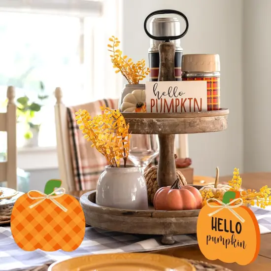 6Pcs Fall Pumpkin Wooden Sign Cutouts with Raffia Unfinished Pumpkin {5}