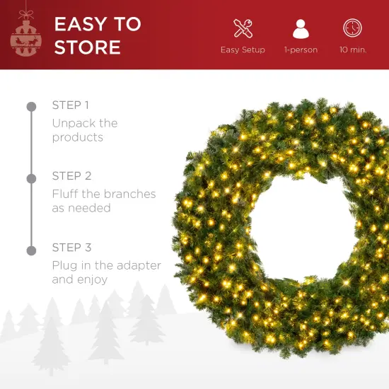 Best Choice Products Artificial Pre-Lit Fir Christmas Wreath Decoration w/ LED Lights {6}