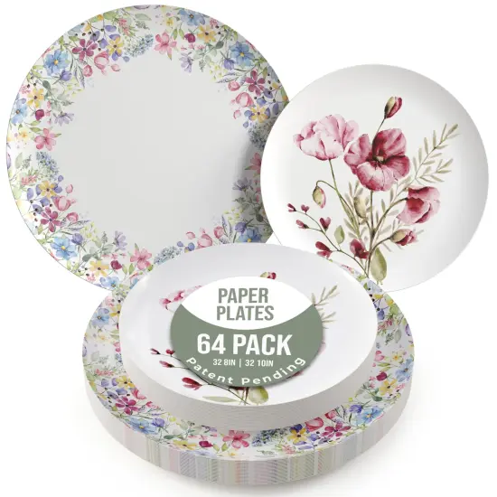 Earthtrends Heavy Duty Paper Plates for parties &ndash; Includes 8-Inch Paper Dessert Plates and 10-Inch Paper Dinner Plates &ndash; Disposable Floral Paper Plates for Parties, Weddings, Events, BBQs, Birthdays, Catering, Holidays &ndash; Elegant Tableware Set Provincial {1}