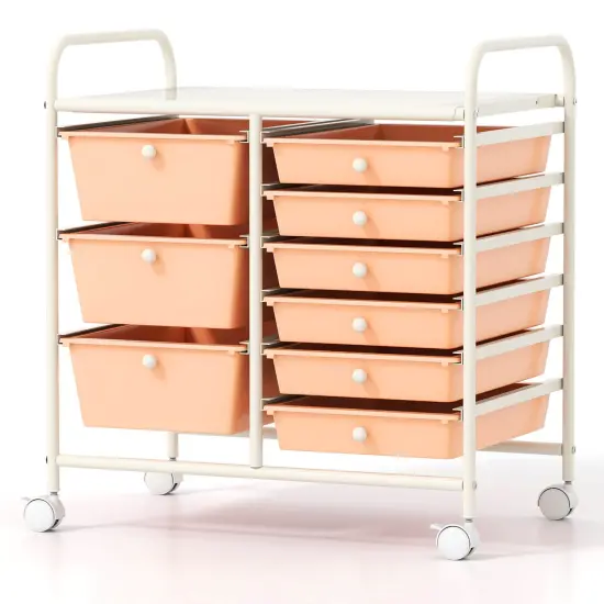 Costway 9 Drawer Rolling Organizer Cart Utility Storage Tools Scrapbook Paper Multi-Use Macaron/White/Hot Pink/Light Pink/Clear/Black {11}