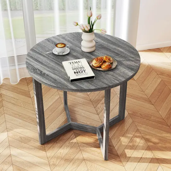 Costway 36 Inch Wood Dining Table for 2-4 People with Wing-shaped Pedestal Base Gray/Black {2}