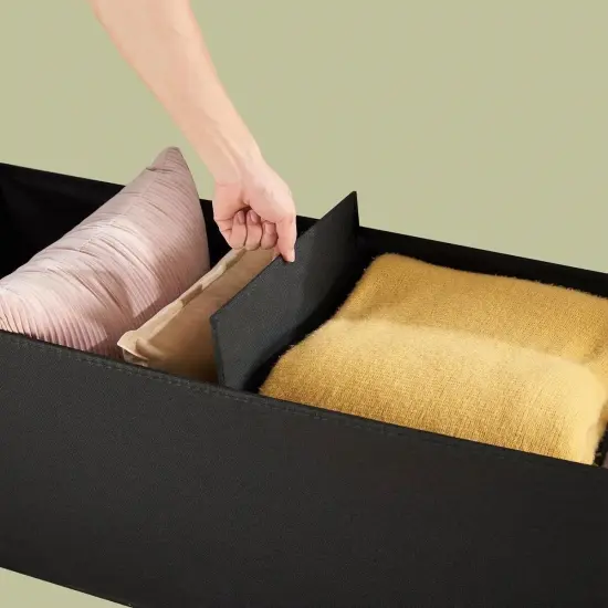 Rectangular Linen Storage Bench Ottoman for Bedroom Living Room and Hallway Organization Black {2}