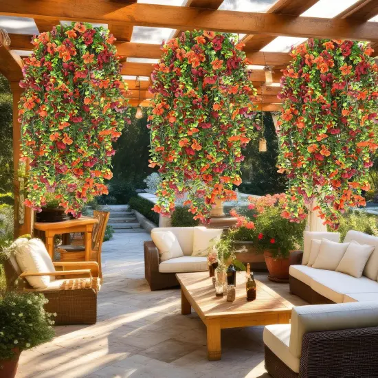 12 Pcs Artificial Fall Hanging Flowers - Mums Violets with Eucalyptus {5}