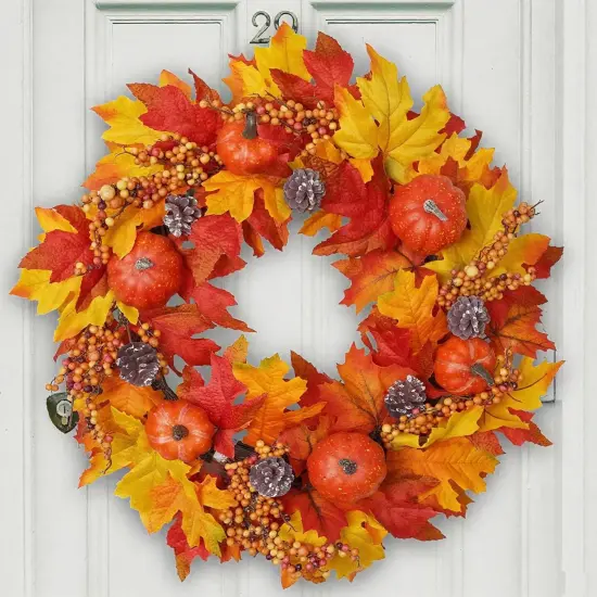 Artificial Pumpkin Maple Leaves Fall Wreaths {1}