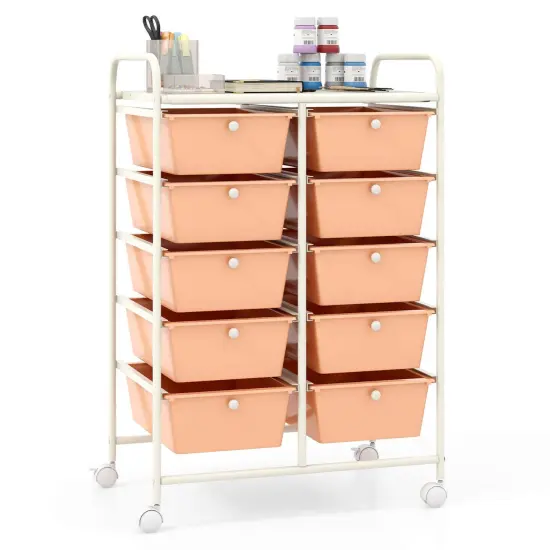 Costway 10-Drawer Storage Cart Utility Rolling Trolley Kitchen Office Organizer Black/Clear/Macaron/Grey/Black Gardient/Multicolor/Pink/RainbowithWhite/Hot Pink/Skin Pink/Purple {11}