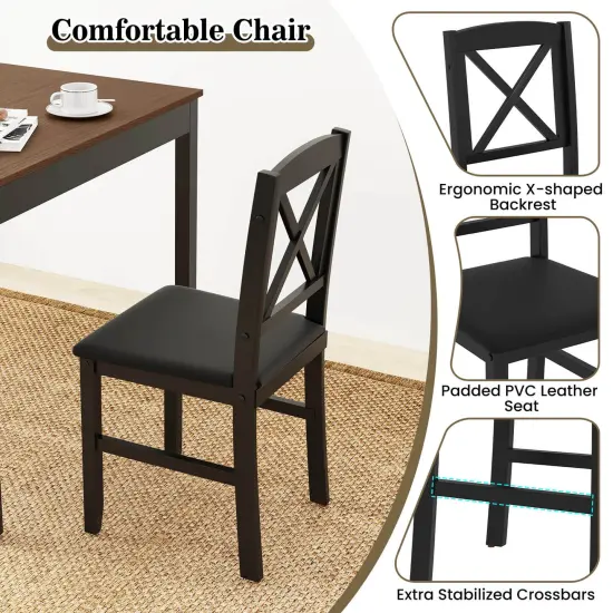 Costway 3 PCS Dining Table Set Wooden Square Kitchen Table with 2 Upholstered Chairs Brown/Gray {5}