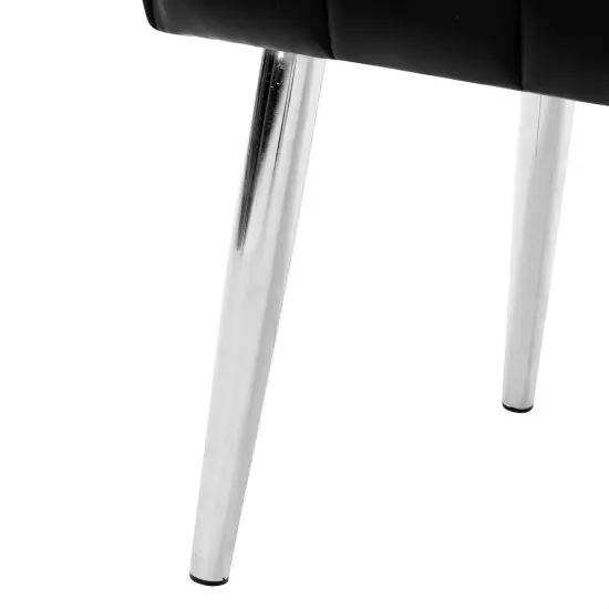 Modern Bedroom Bench with Tufted PU Leather Seat and Tapered Metal Legs for 3 Seating Black {4}