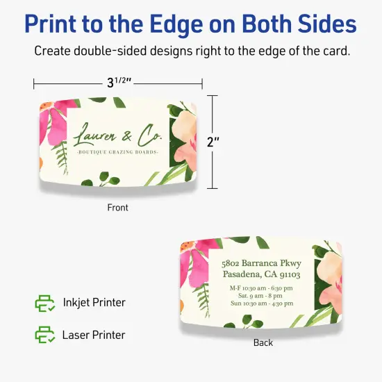 Avery Printable Arched Rectangle Business Cards, Sure Feed Technology, 2" x 3-1/2", Matte Ivory Cardstock, Print-to-The-Edge, Laser/Inkjet Printable, 80 Total {12}