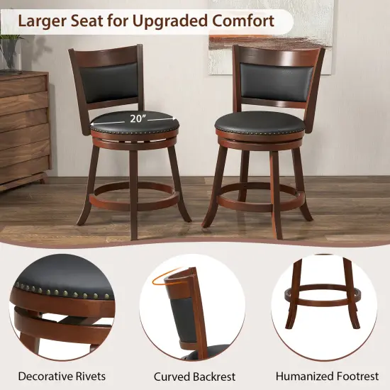 Costway Swivel Bar Stools Set of 2 25'' Counter Height 20'' Wider Cushioned Seat Kitchen {6}