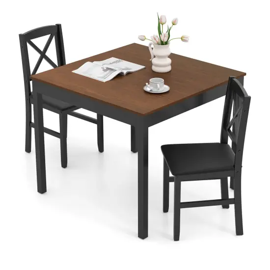 Costway 3 PCS Dining Table Set Wooden Square Kitchen Table with 2 Upholstered Chairs Brown/Gray {7}