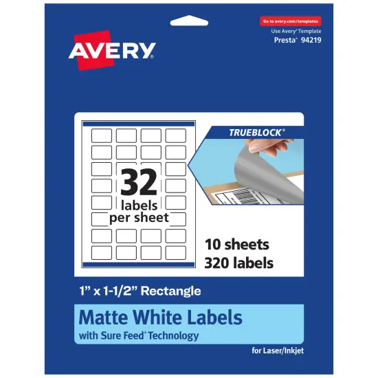 Avery TrueBlock Matte White Paper Labels,1" x 1-1/2" Rectangle {1}
