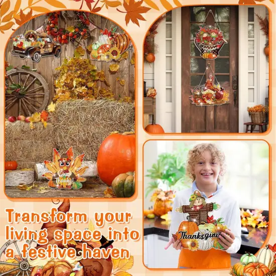 6 Pcs Fall Thanksgiving Diamond Painting Hanging Sign Set Kits {5}
