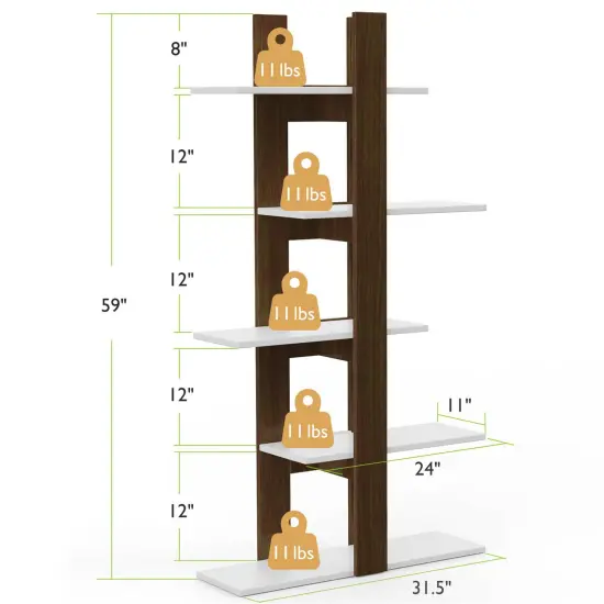 Costway 5-Tier Bookshelf Freestanding Storage Shelf Tree Bookshelf Room Divider {2}