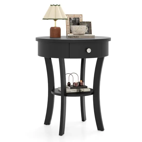 Costway 2-tier Side End Sofa Table Round Nightstand for Bedroom Living Room White/Espresso/Black {7}