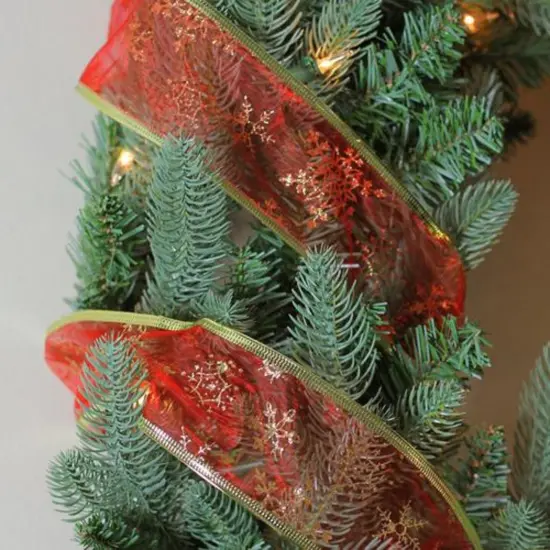 Northlight Cranberry Red and Gold Glitter Snowflakes Wired Christmas Craft Ribbon 2.5 x 10 Yards {4}