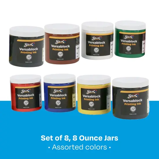 Sax Versablock Waterbased Block Printing Ink, 8 Ounces, Assorted Colors, Set of 8 {5}