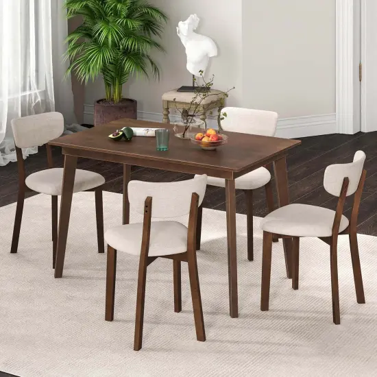 Costway 5-Piece Dining Table Set for 4 Farmhouse Wooden Table & 4 Upholstered Chairs {2}