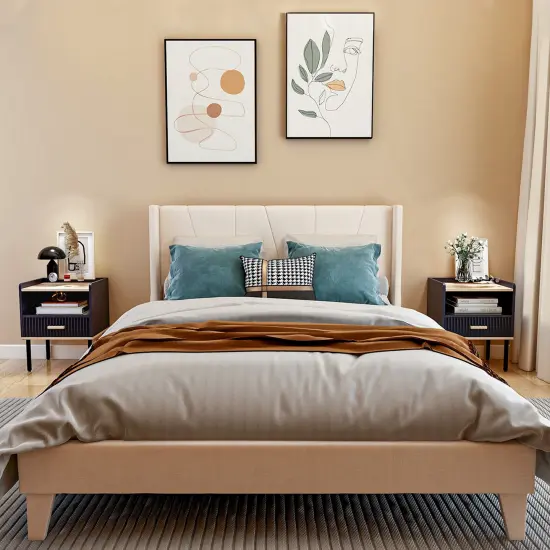 Costway Nightstand Bedside End Table with Drawer & Open Shelf for Living Room Bedroom {5}