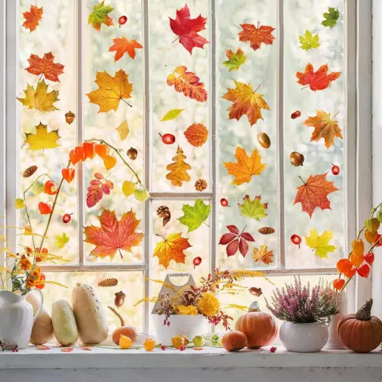 6 Sheets Thanksgiving Fall Window Clings-Fall {5}