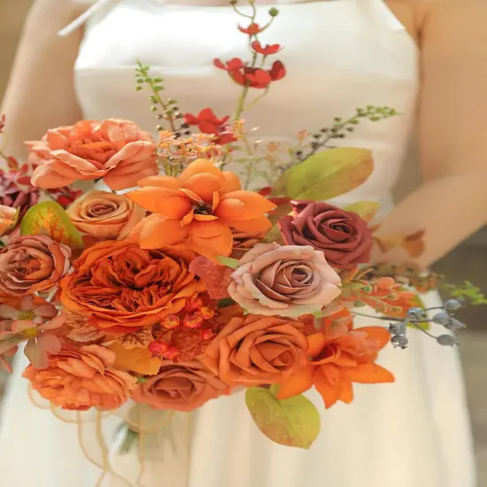 Burnt Orange Artificial Flowers Set {3}