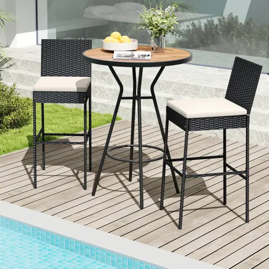 Costway 2/4 PCS Patio Wicker Barstools Bar Height Chairs with Cushions Backyard Off-White {3}