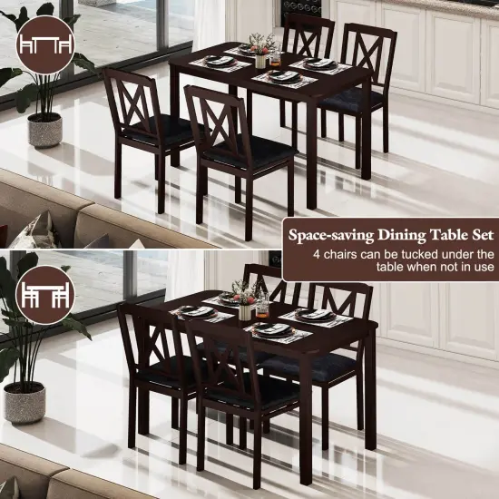 Costway 5 Piece Dining Table Set for 4 Rectangular Kitchen Table & 4 Chairs Dinette Set {6}
