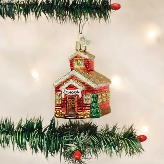 Old World Christmas 3.25 In School House Christmas Tree Ornament , Ornament Teacher Red {3}