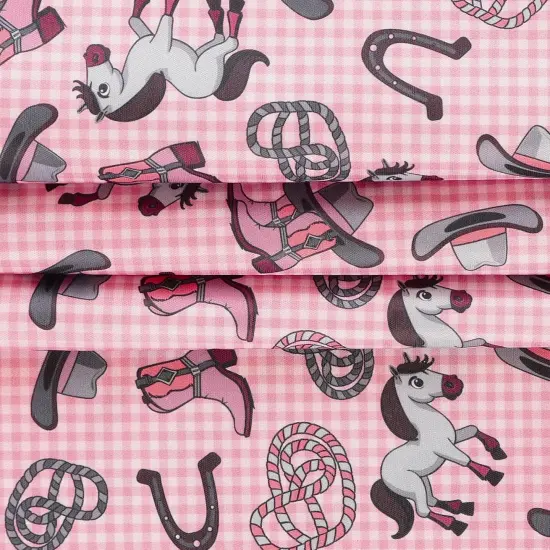 Mook Fabrics Littlest Rodeo Printed PUL Fabric [60 in. Wide] - By The Yard Pink {2}
