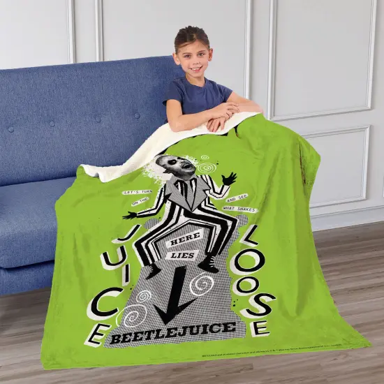 Warner Brothers Beetlejuice Silk Touch Sherpa Throw Blanket Juice Is Loose {2}
