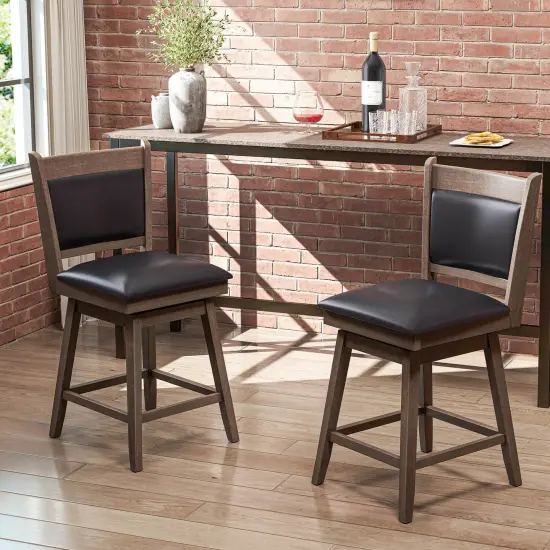 Costway 25" Swivel Bar Stools Set of 2 with Back Rubber Wood Legs Sturdy Footrest {2}