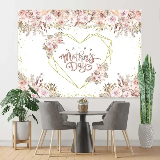 Happy Mother's Day Backdrop Boho Pampas Grass Floral {3}