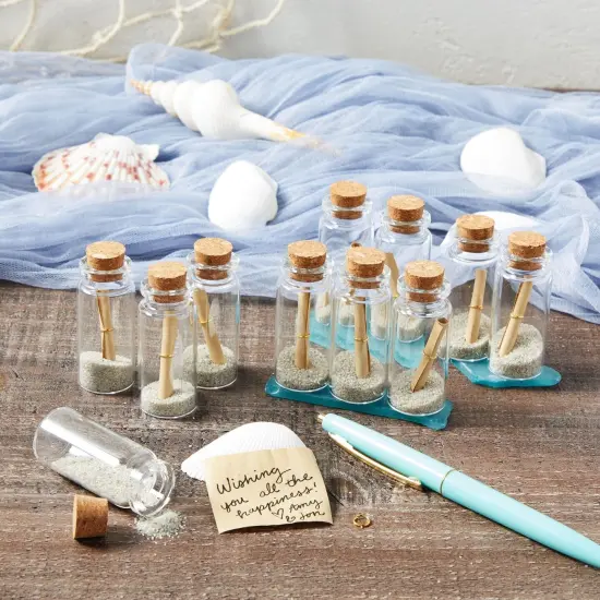 Bright Creations 48 Pack 10ml Create A Message In A Bottle Kit, Bulk Small Glass Cork Bottles with Mini Scrolls for Time Capsules, Wedding Favors Clear {2}