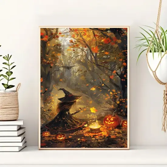 11.8x15.7 Inch - Fall Witch Pumpkin Diamond Painting Kits for Adults {3}