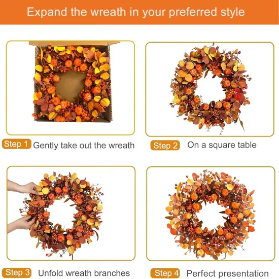 Fall Autumn Pumpkin Wreath - 22 Inch {5}