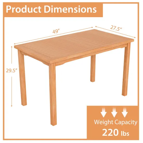 Costway Patio Rectangle Dining Table Indonesia Teak Wood Spacious Slatted Tabletop Outdoor Up to 6 {4}