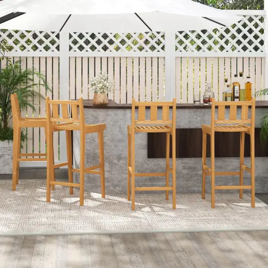 Costway 1/2/4 PCS 30" Teak Wood Bar Stool with Footrest & Backrest Wooden Bar Height Chair {2}