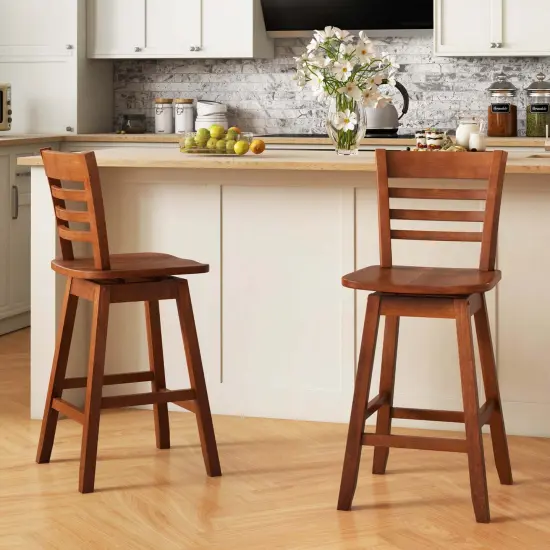 Costway 2 PCS 24.5" Counter Height Bar Chairs Swivel Bar Stools with Hollow Backrest Brown/White {11}