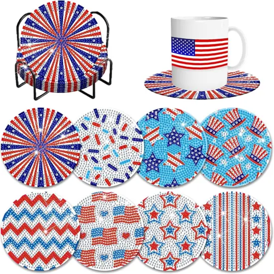 8 Pcs Baseball Diamond Art Coasters Kits with Holder, Diamond Painting Coaster Kits DIY Crafts for Adults Diamond Art Painting Kits Supplies for Chicago Gift {1}