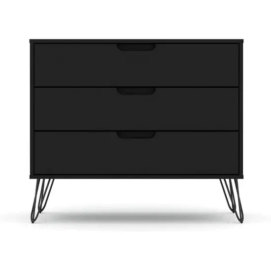 Modern Scandinavian MDF 3-Drawer Bedroom Dresser with Metal Legs Perfect for Any Room Black {5}
