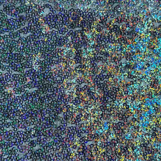1 Yard Glitz Sequins Power Mesh Dancewear Fabric 36/60 Inch Width Silver Hologram {1}