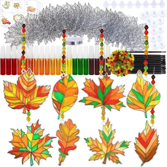 24 Sets Fall Leaf Suncatchers Ornaments DIY Window Paint {1}