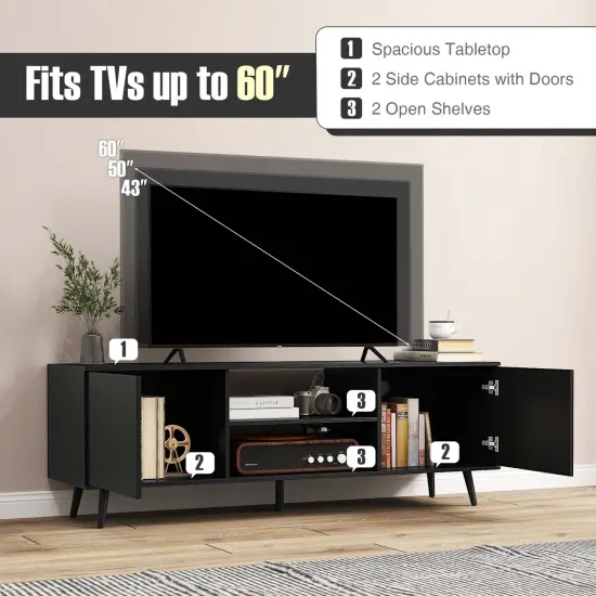 Costway TV Stand for 60" TVs Mid Century Modern Media Console Table with Adjustable Shelf Brown/Black {6}