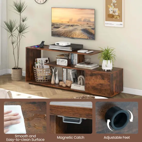 Costway 60" TV Stand with Charging Station Storage Shelves Industrial Entertainment Center {6}