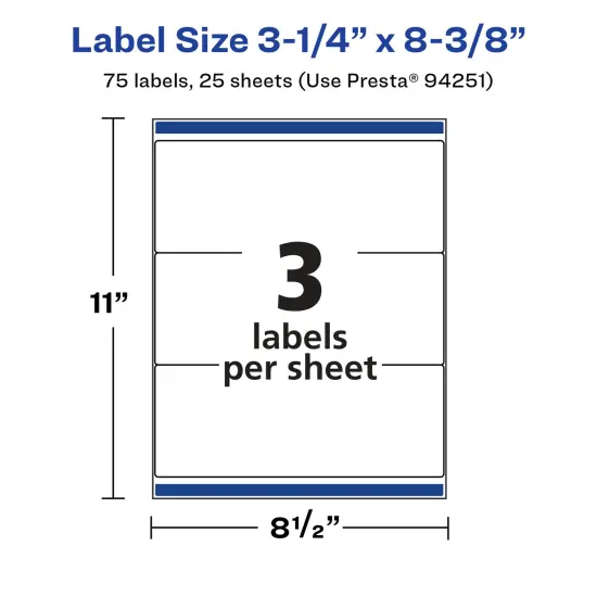 Avery Glossy White Rectangle Labels with Sure Feed, 3-1/4" x 8-3/8" {4}